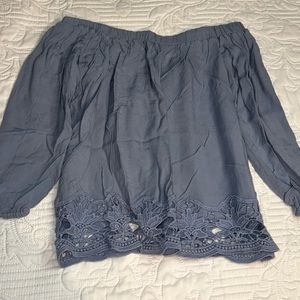 Blue Strapless Lace Bottom Top